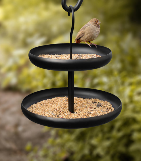 Hanging Metal 2-Tier Bird Feeder, Black